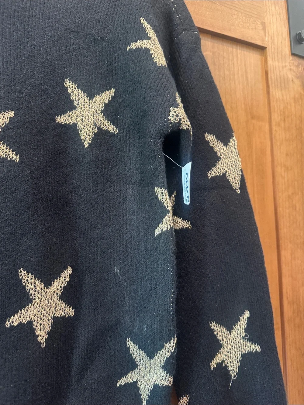 Old Navy Black Crewneck Sweater with Gold Star Pattern